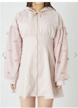 Ank Rouge Pink Bow Sleeve Zip Up Sweatshirt Hoodie Dress Women's Medium
